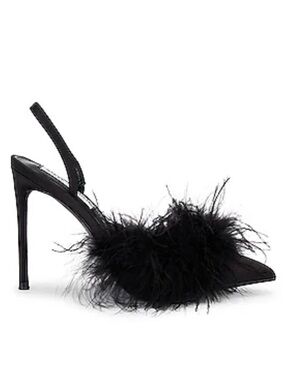 NIB "Steve Madden" black feathery sling back 4" spike heels. Size 7 NIB